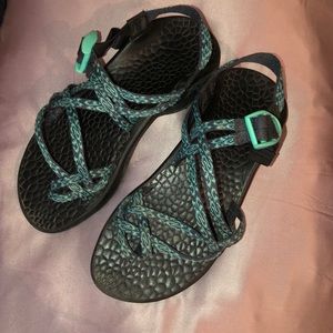 Green and black chacos